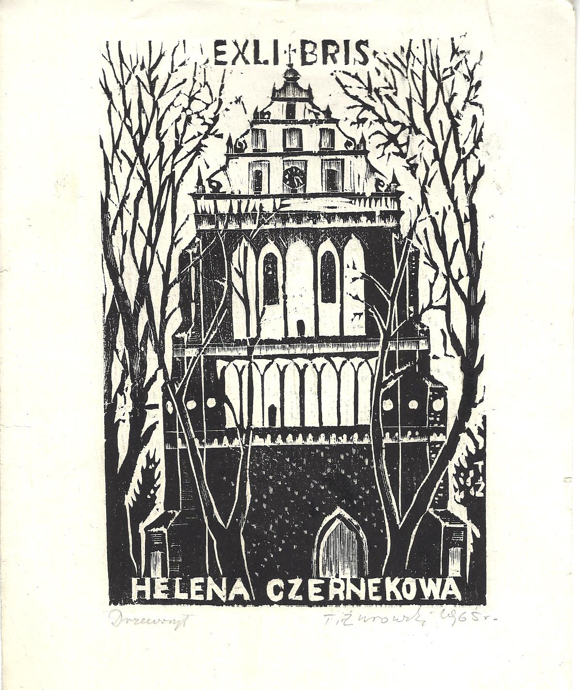 38. Exlibris Helena Czernekowa – drzeworyt Tadeusz Żurowski, 1965.