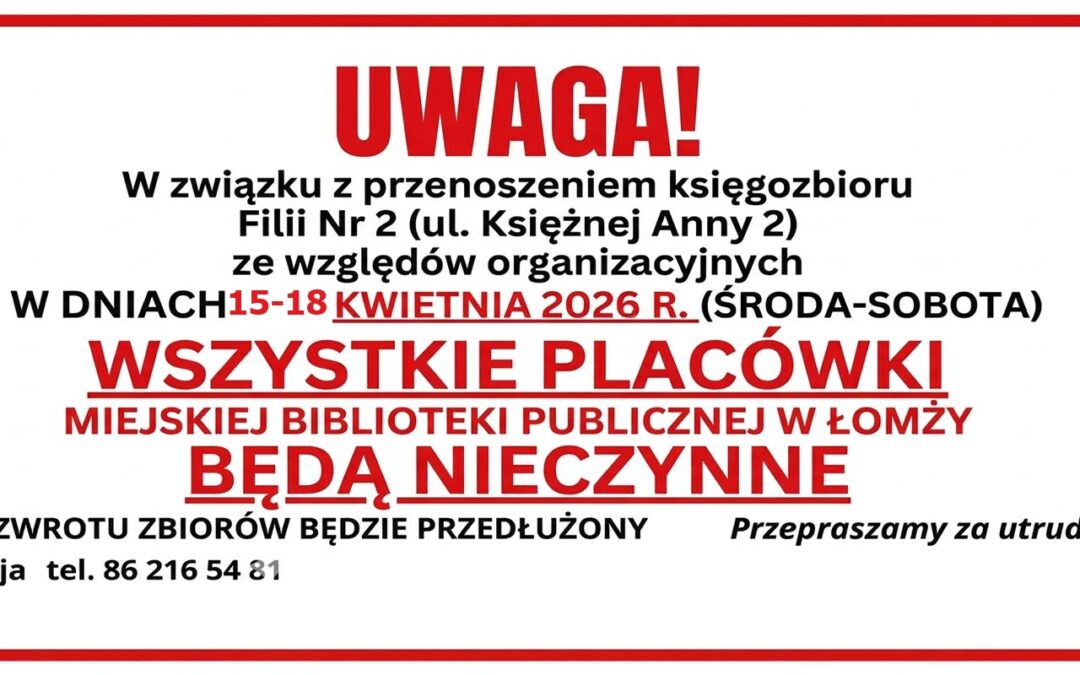 15-18 kwietnia biblioteka nieczynna