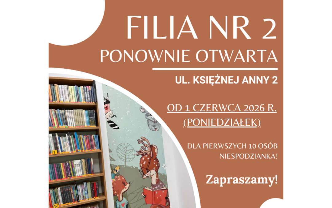 Wkrótce ponowne otwarcie Filii nr 2 (ul. Księżnej Anny 2)!